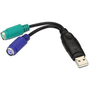 NANO CABLE Conversor 2 x PS/2 Hembra a USB Tipo A Macho, 15 cm, Negro